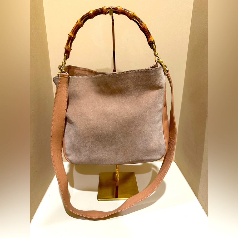 Gucci Suede Bamboo 2-way carry Bag in Beige